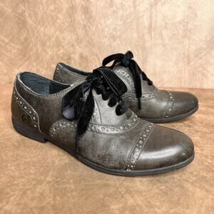 Born Leather Velour Lace Up Loafer Oxford Shoes Gray Whimsigoth Victorian Y2K